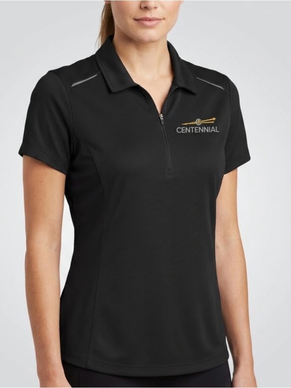 Women's Black Short-Sleeve Zip Polo